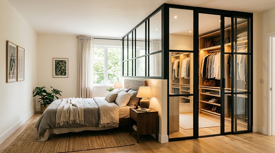 Thiết kế vách ngăn phân chia khu vực ngủ và khu vực để quần áo